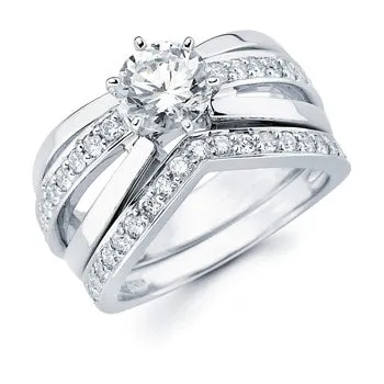 Modern Bridal: 1/3 Ctw. Diamond Semi Mount shown with 1 Ct. Round Center Diamond in 14K Gold