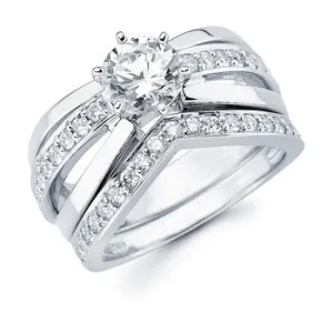 Modern Bridal: 1/3 Ctw. Diamond Semi Mount shown with 1 Ct. Round Center Diamond in 14K Gold