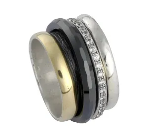 Modern Elegance: Wide Two-Tone Black Ceramic Meditation Ring
