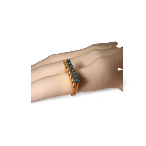 Modern Estate 14K Yellow Gold Turquoise Seed Pearl Dual Ring Band