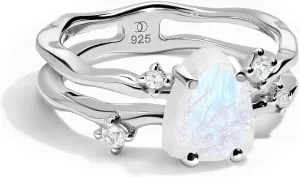 Moon Magic - Authentic Moonstone, Black Obsidian, Amethyst, Aquamarine Ring - Flow/Real 925 Sterling Silver - 18k Rose and Yellow Gold Raw Crystal Rings for Women/Genuine Gemstone Jewelry