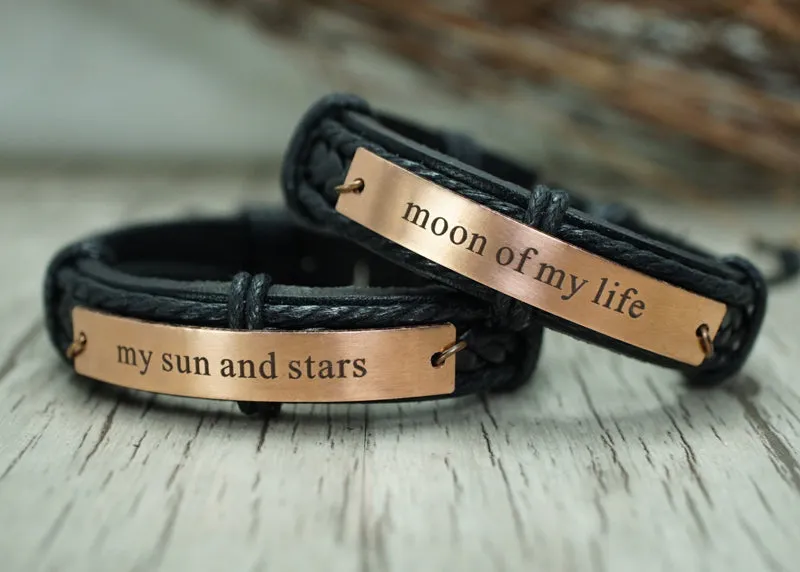 Moon Of My Life-My Sun And Stars Bracelet, GOT Couple Leather Bracelets His And Hers