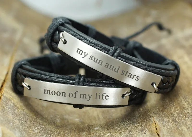 Moon Of My Life-My Sun And Stars Bracelet, GOT Couple Leather Bracelets His And Hers