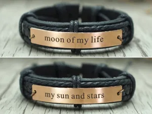 Moon Of My Life-My Sun And Stars Bracelet, GOT Couple Leather Bracelets His And Hers