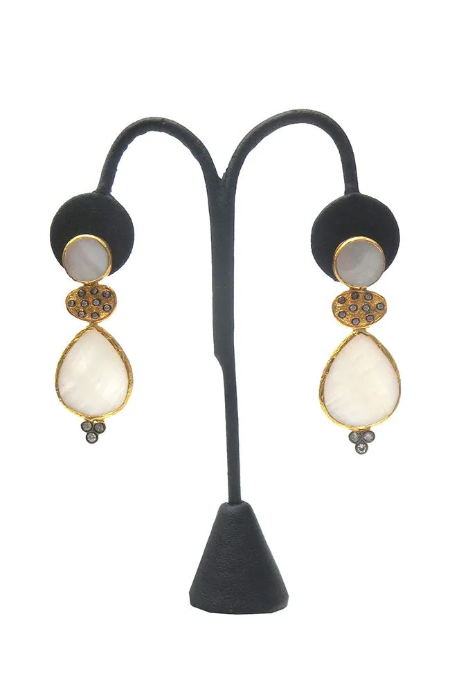 MOP Disc Gold CZ Drop Earring