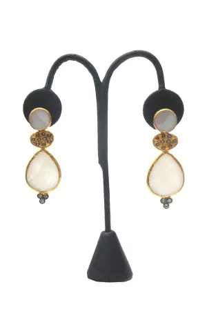 MOP Disc Gold CZ Drop Earring