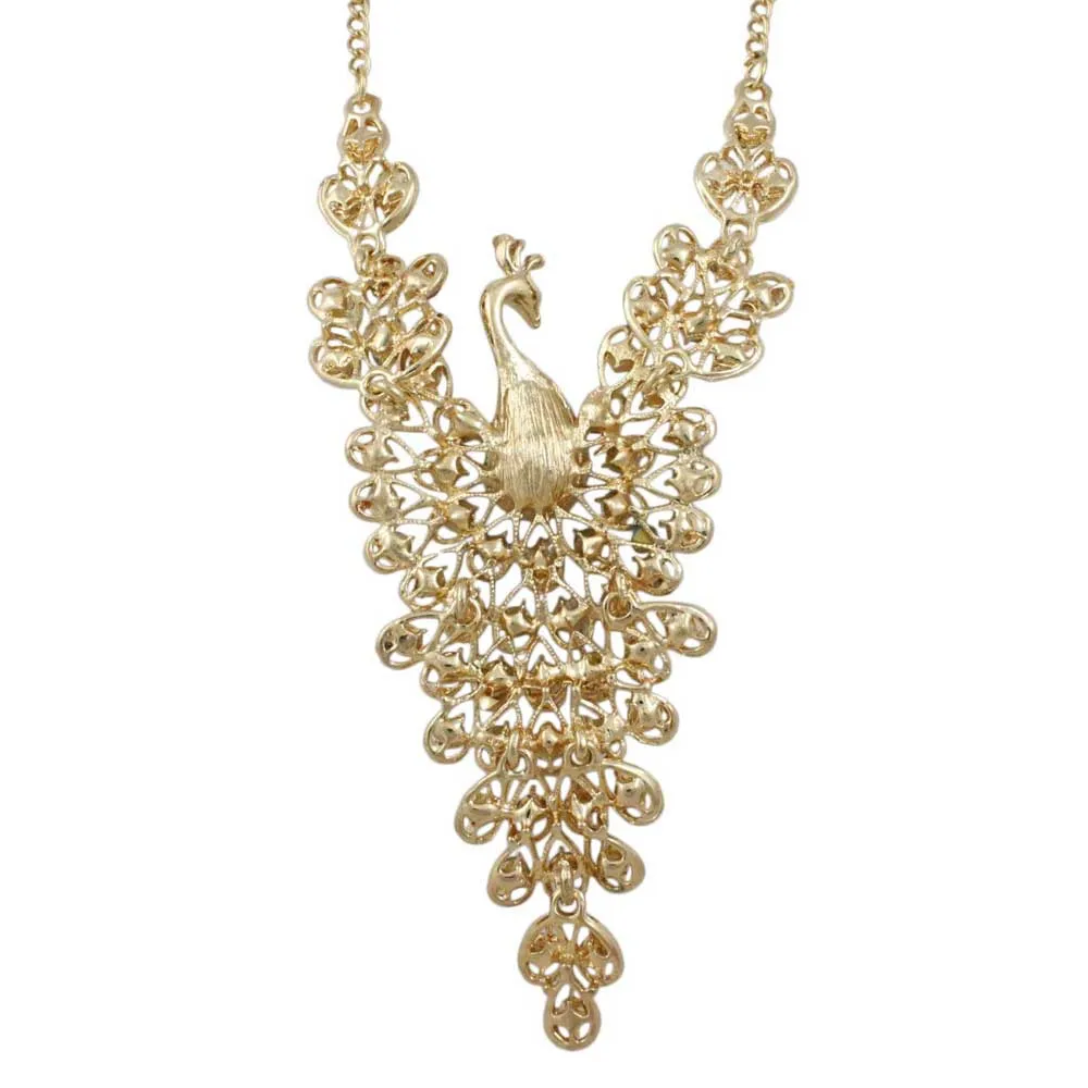 Multi-color Crystal Peacock with Large Blue Crystal Necklace - RSN512