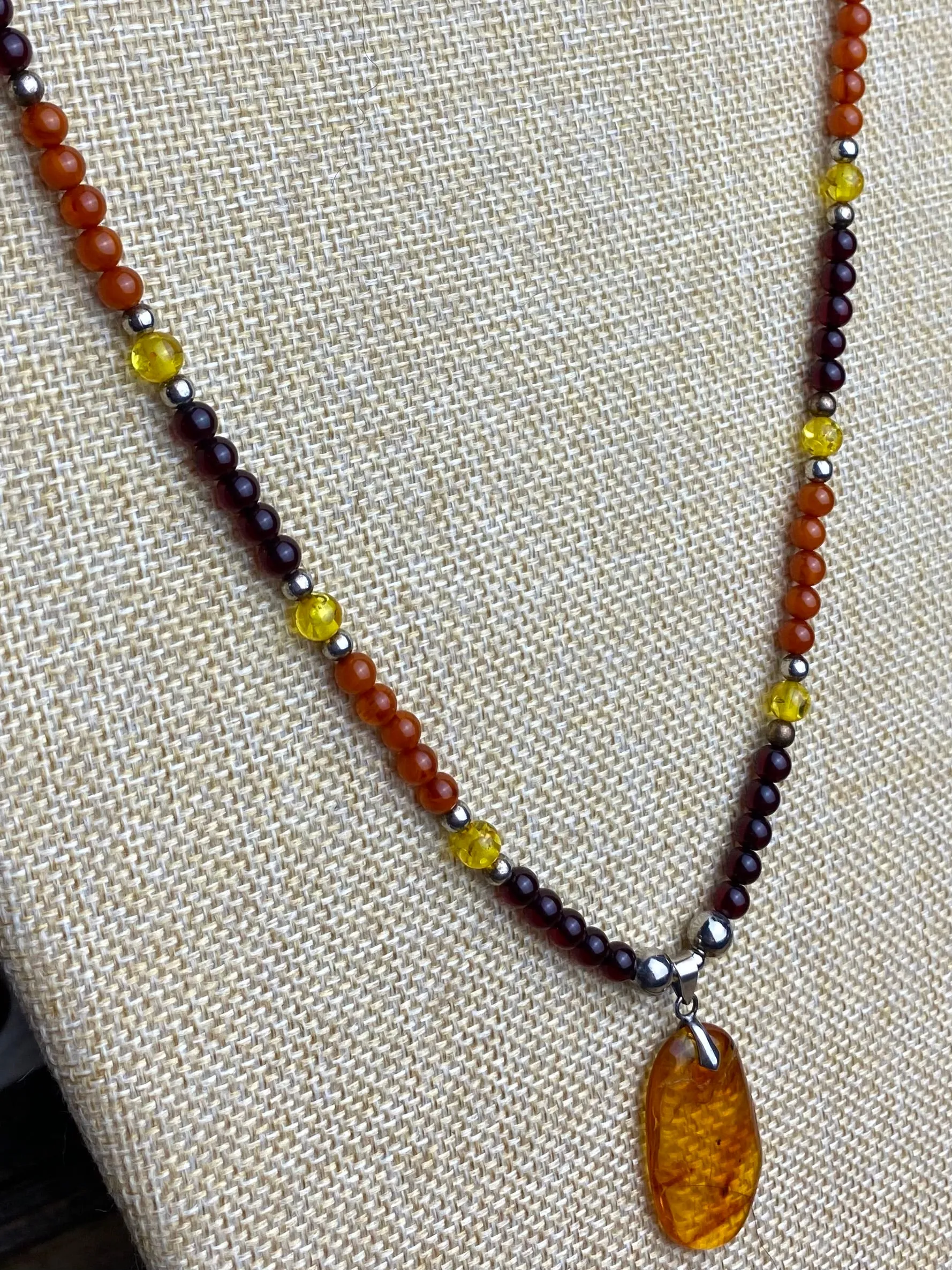 Multicolor Amber & Silver Necklace