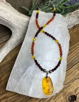 Multicolor Amber & Silver Necklace