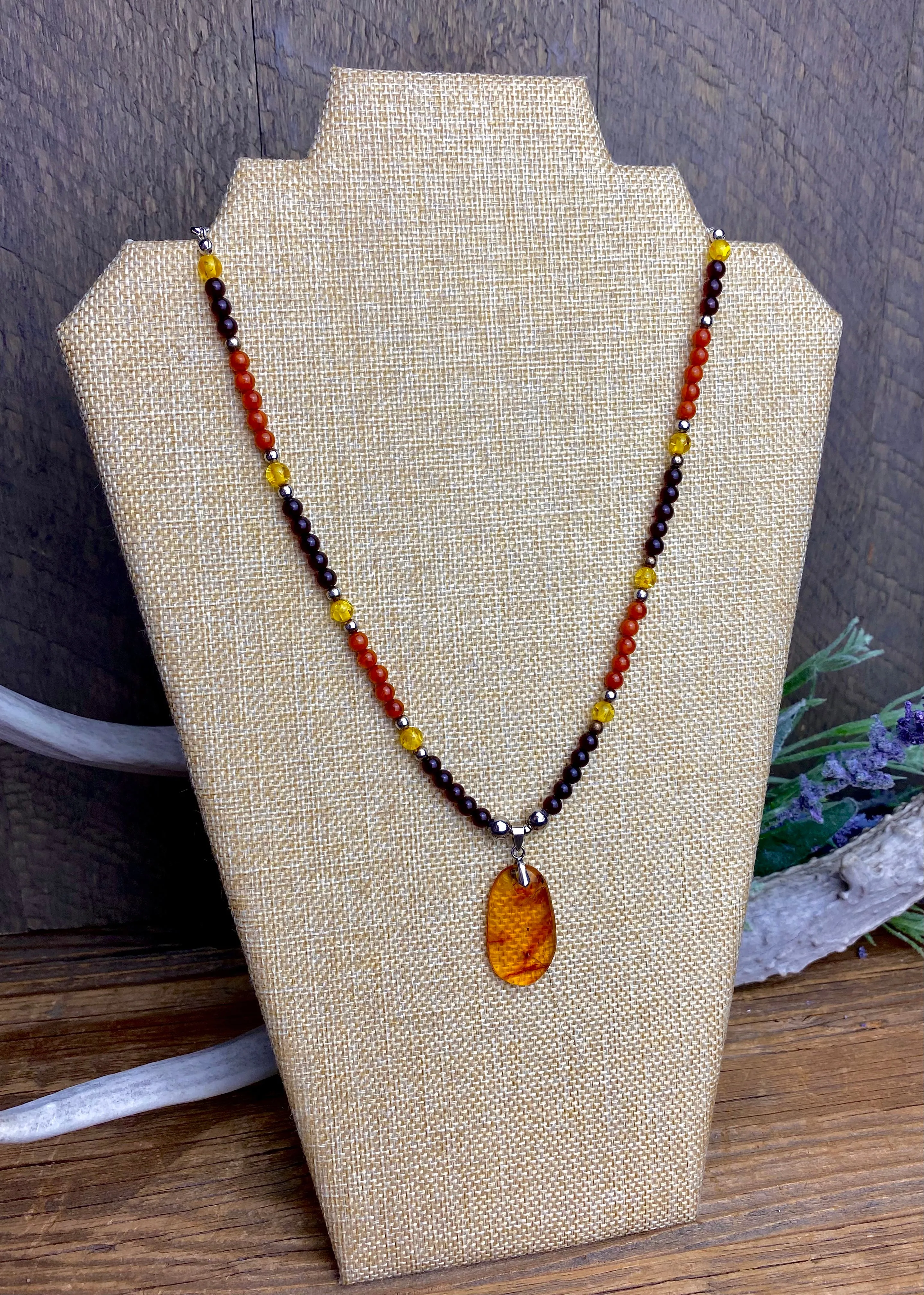 Multicolor Amber & Silver Necklace