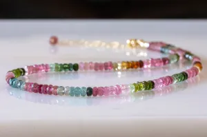 Multicolor tourmaline bead necklace