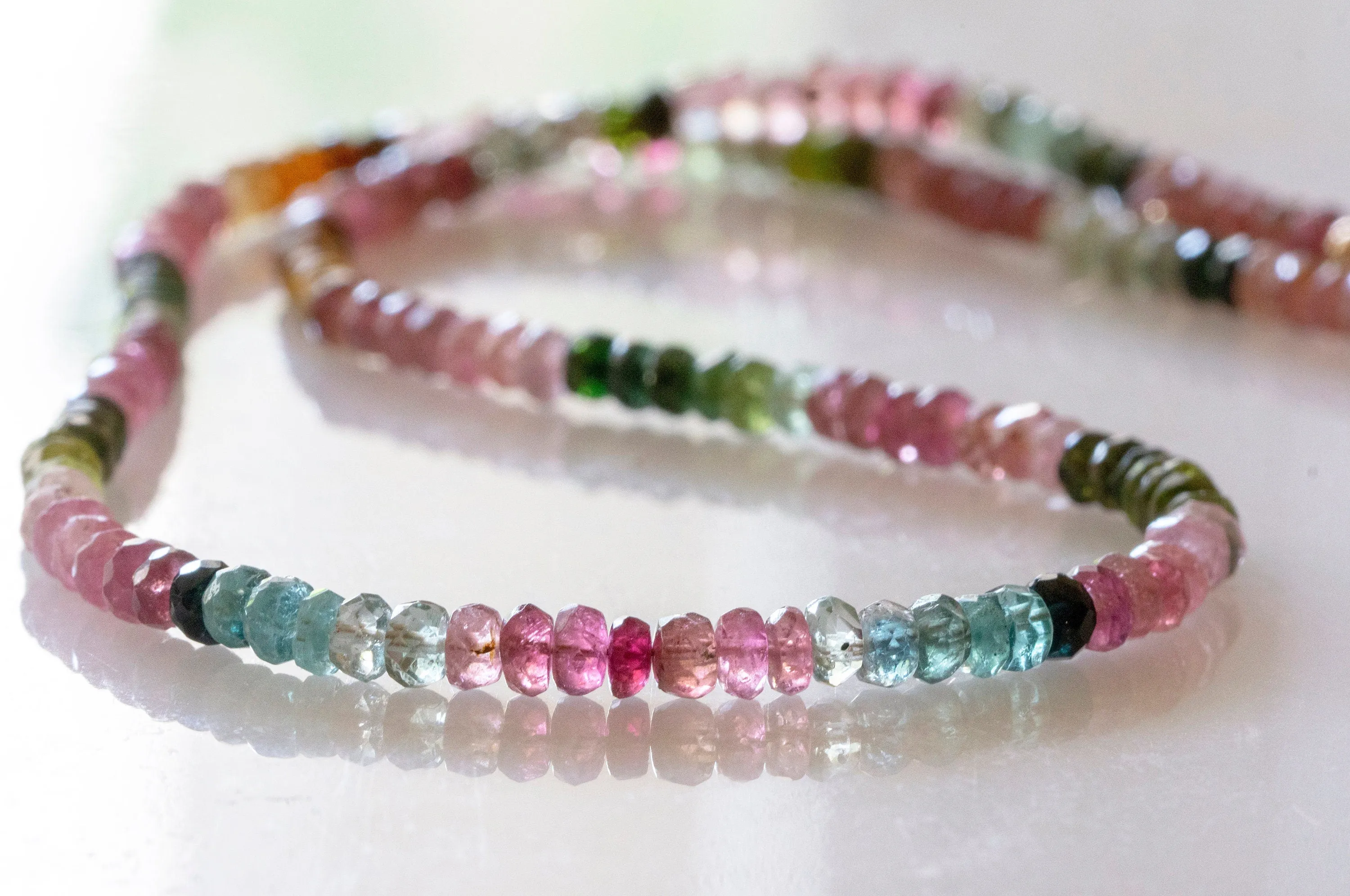 Multicolor tourmaline bead necklace