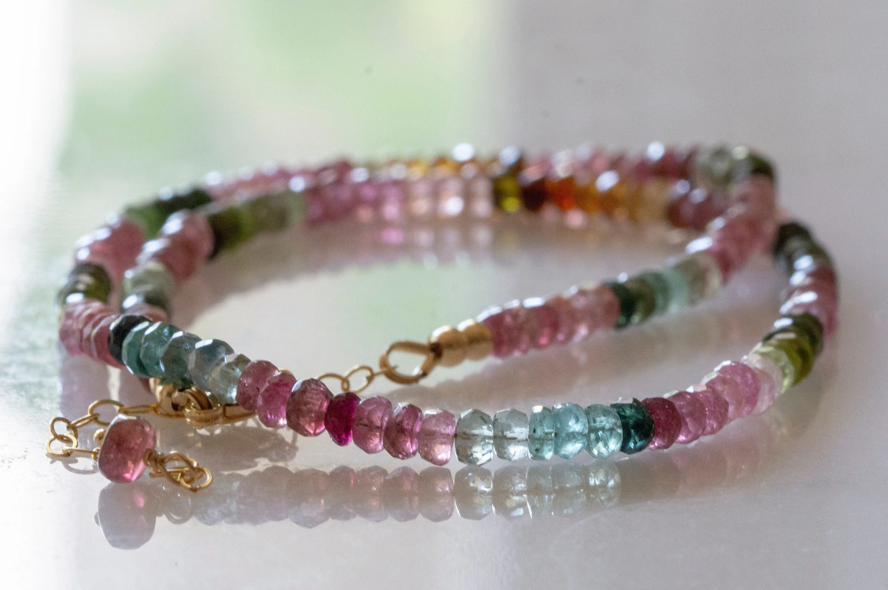 Multicolor tourmaline bead necklace