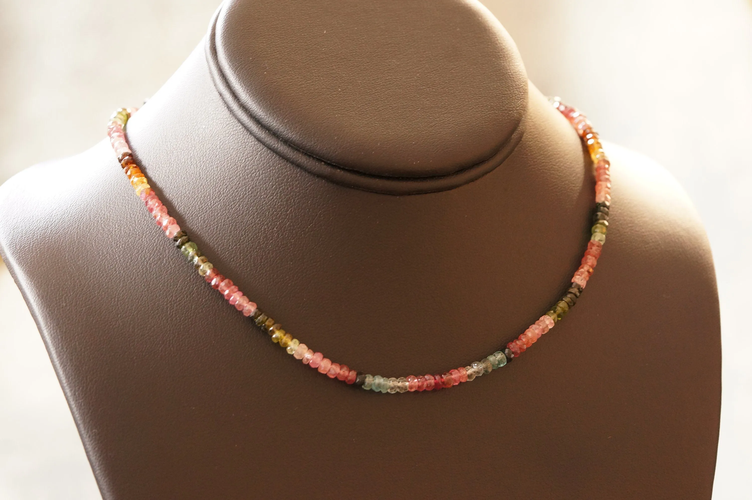 Multicolor tourmaline bead necklace