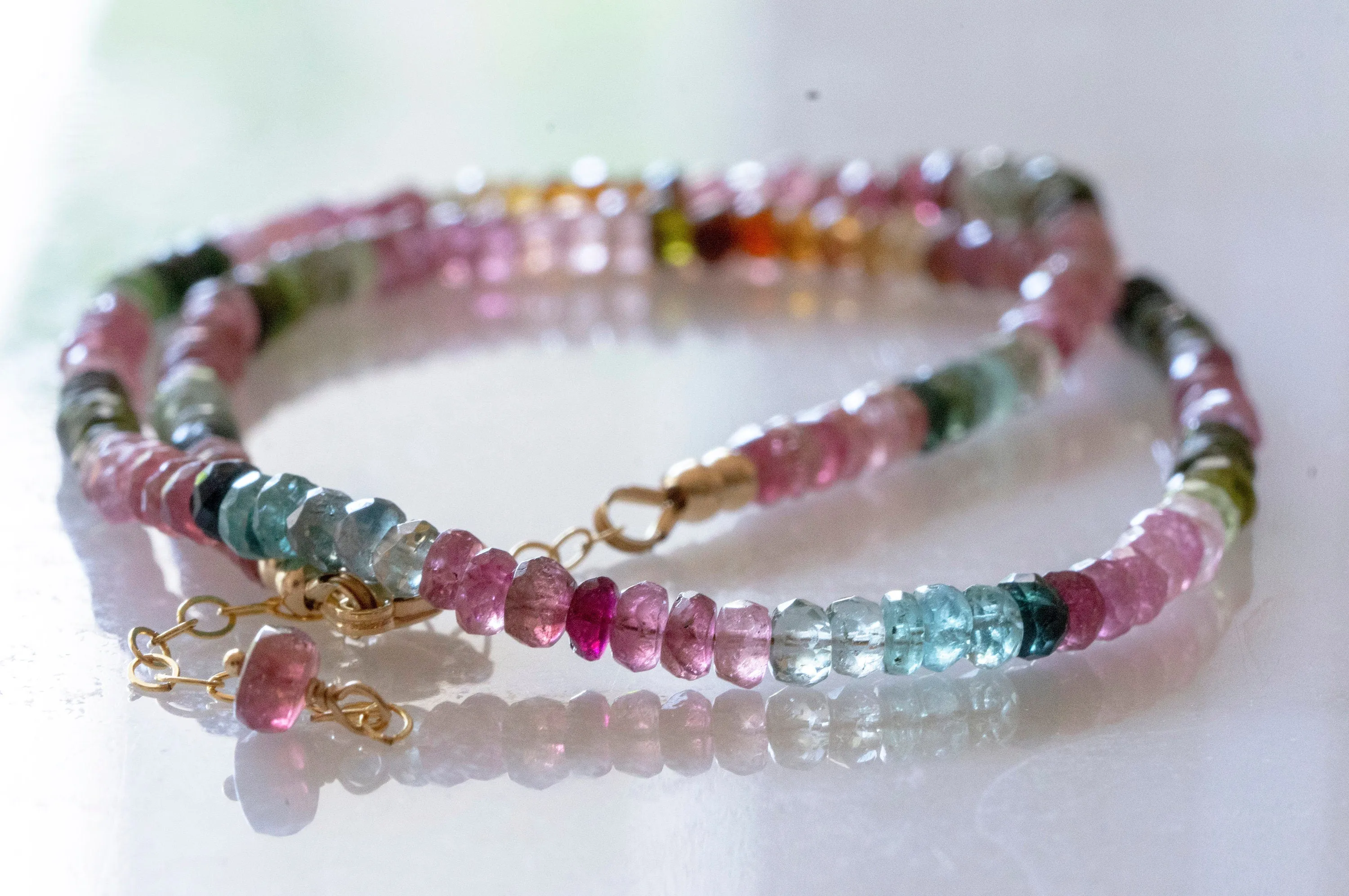 Multicolor tourmaline bead necklace