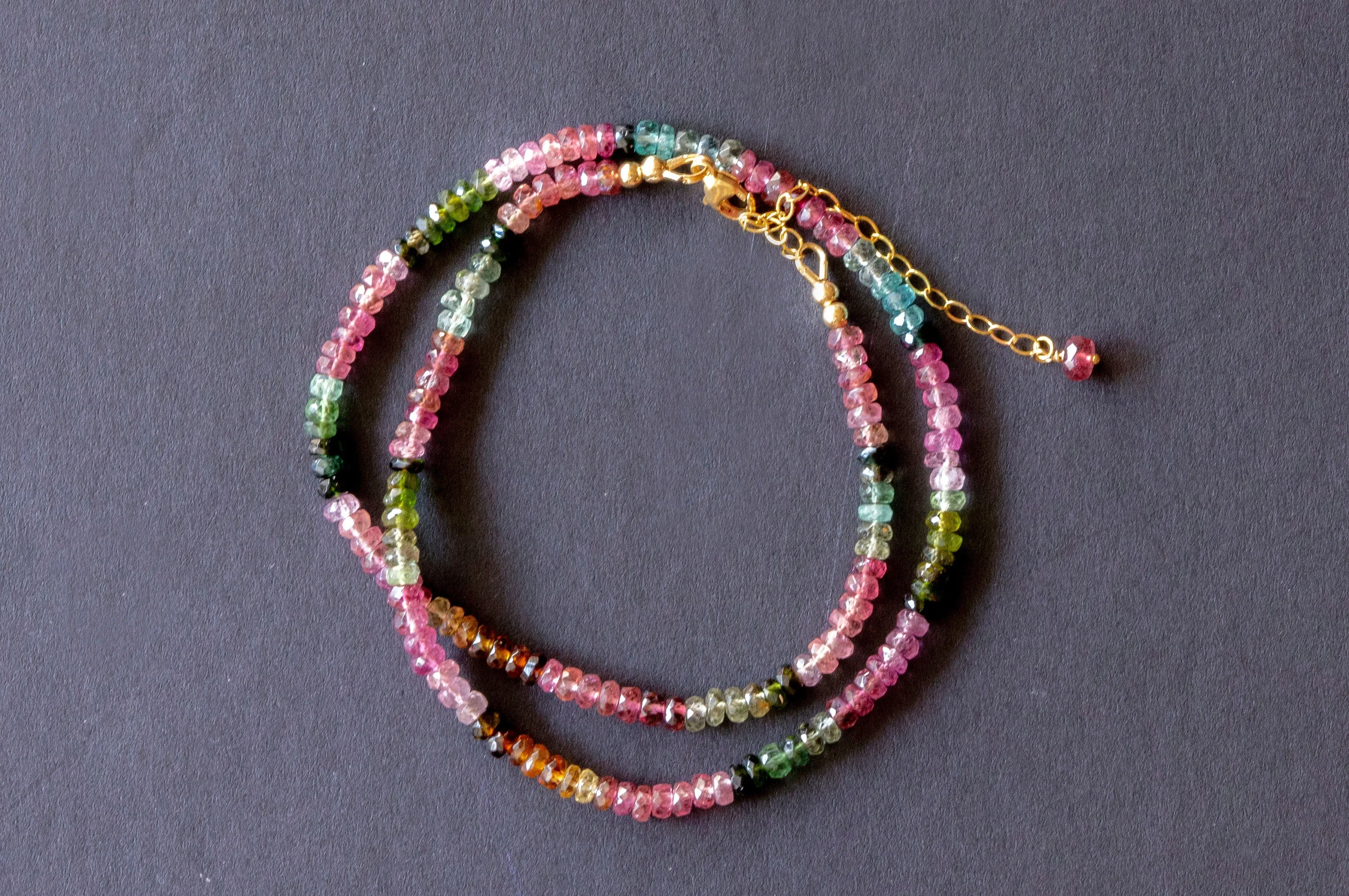 Multicolor tourmaline bead necklace