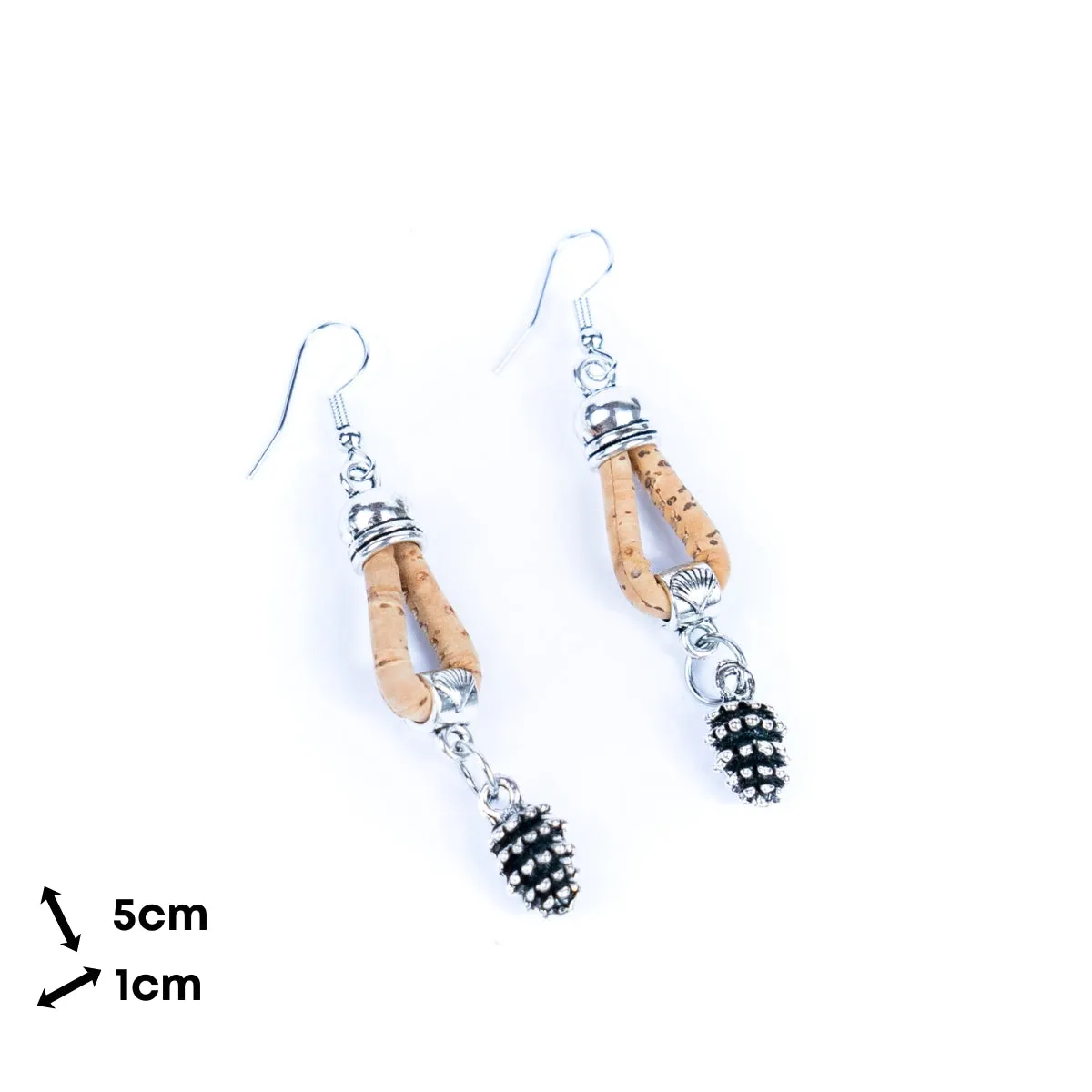 Natural Cork Cord and Small Pendants Handmade Earrings