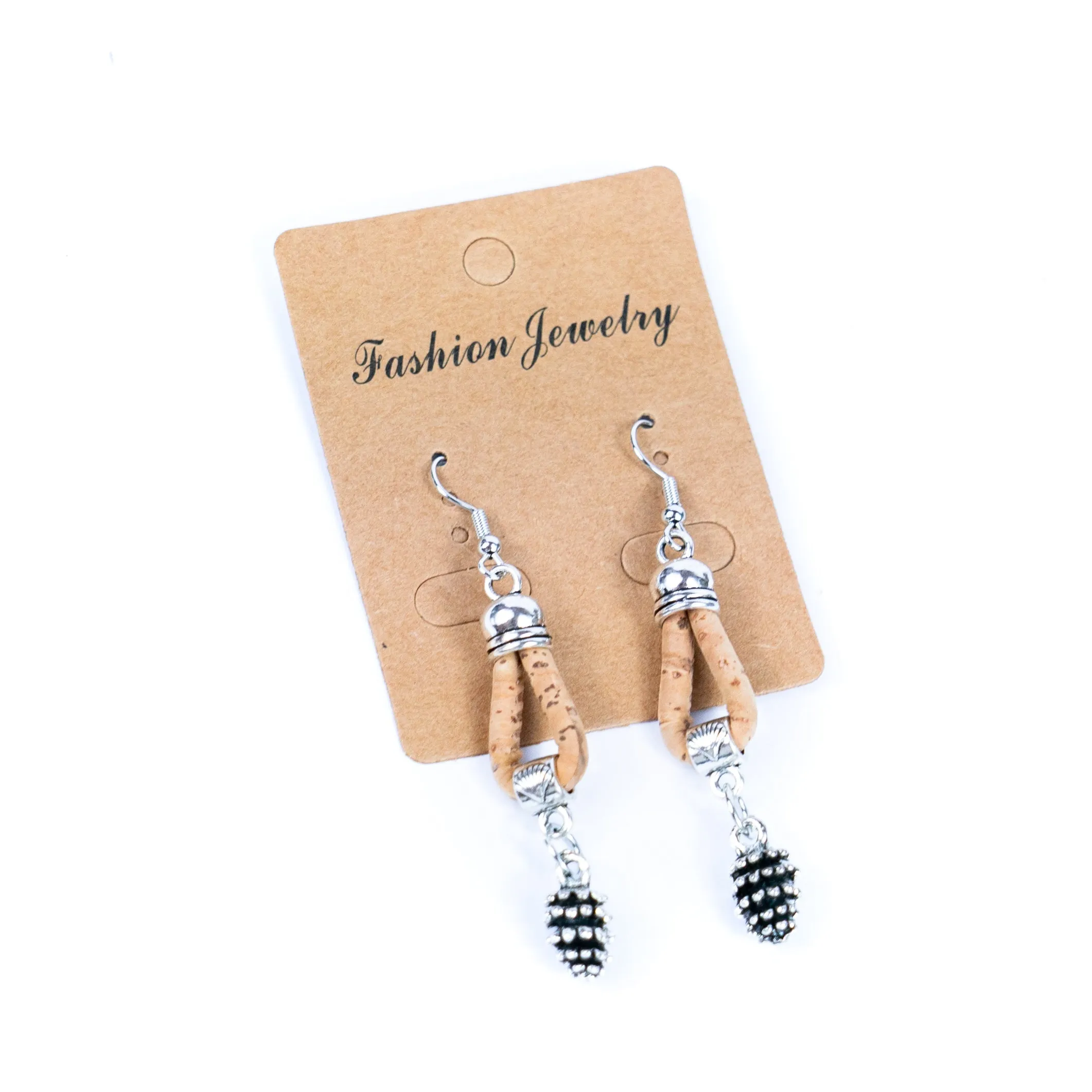 Natural Cork Cord and Small Pendants Handmade Earrings