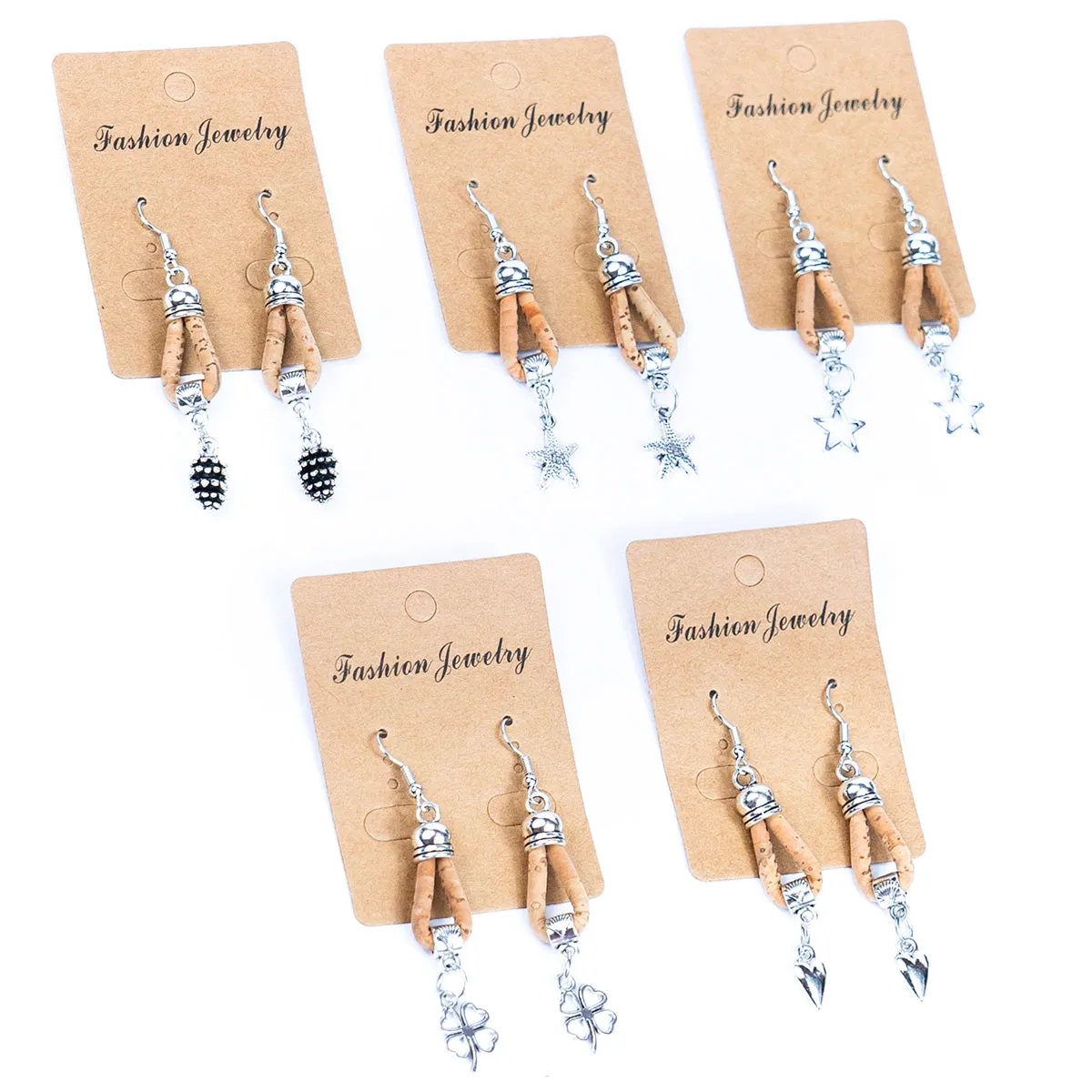 Natural Cork Cord and Small Pendants Handmade Earrings