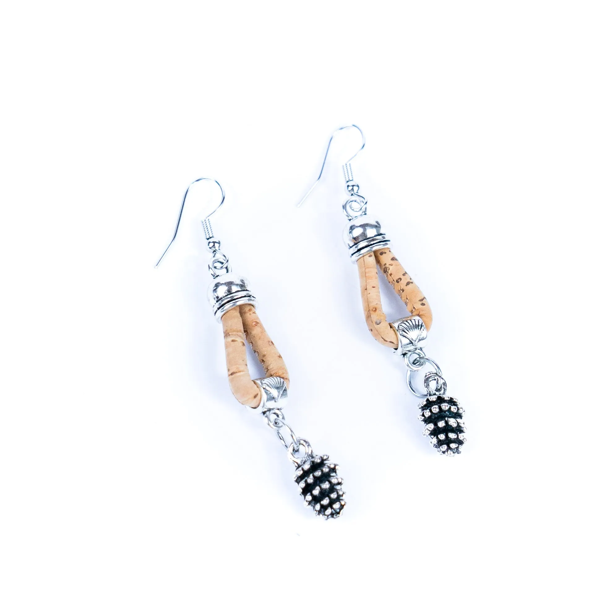 Natural Cork Cord and Small Pendants Handmade Earrings