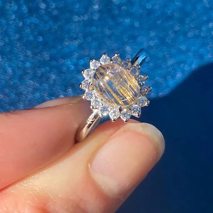 Natural Gold Rutilated Quartz Ring