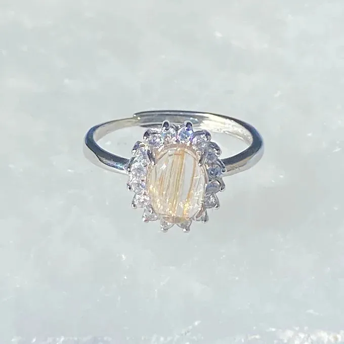 Natural Gold Rutilated Quartz Ring