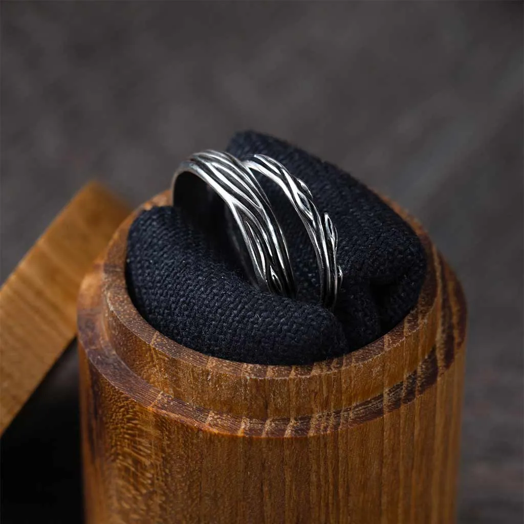NATURE INSPIRED COUPLE WEDDING BANDS FOR HIM AND HER JUU   IKO | STERLING SILVER