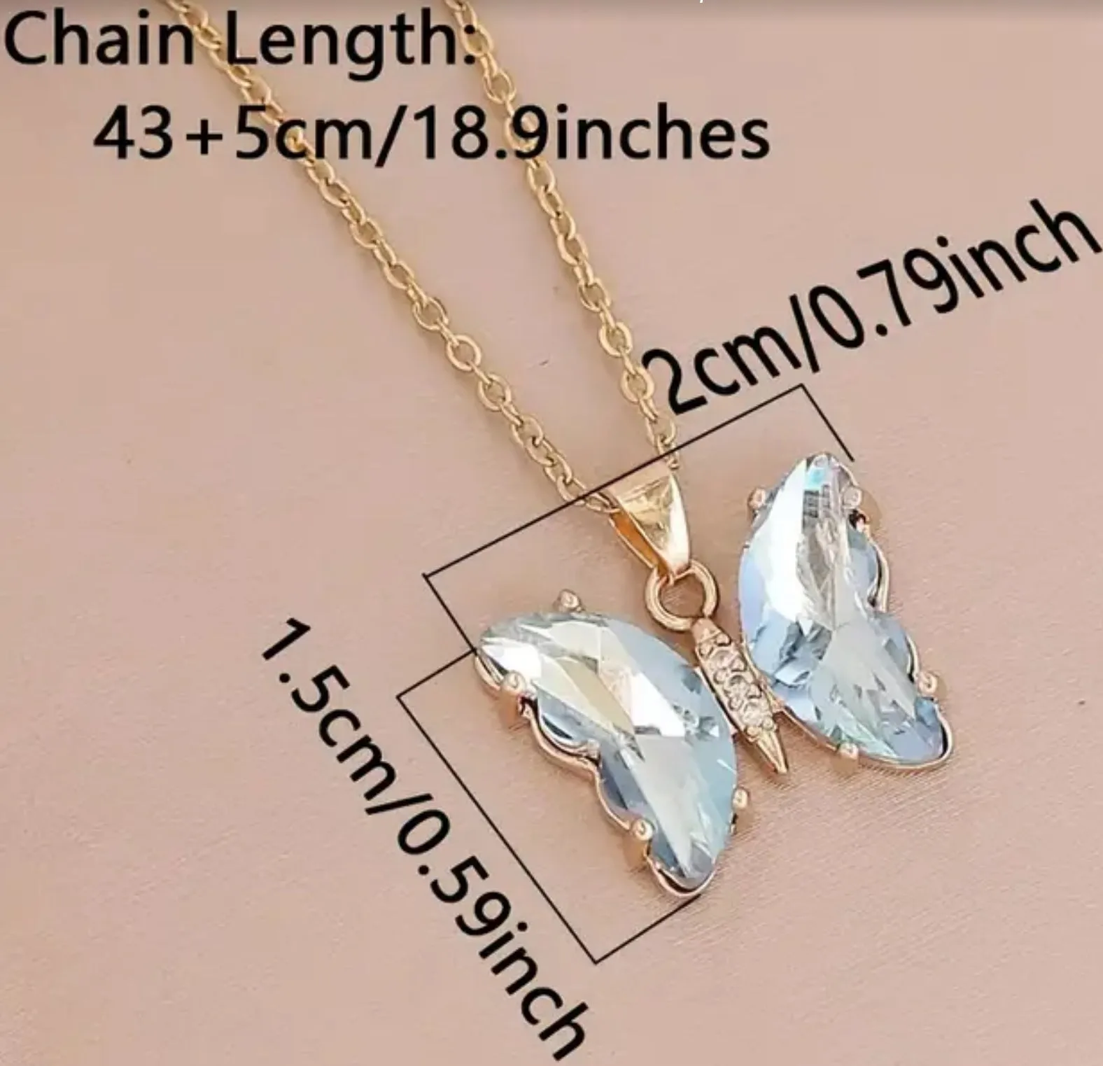 Necklace Butterfly Gradient Large Rhinestone Wings Pendant Golden Alloy Assorted Colors