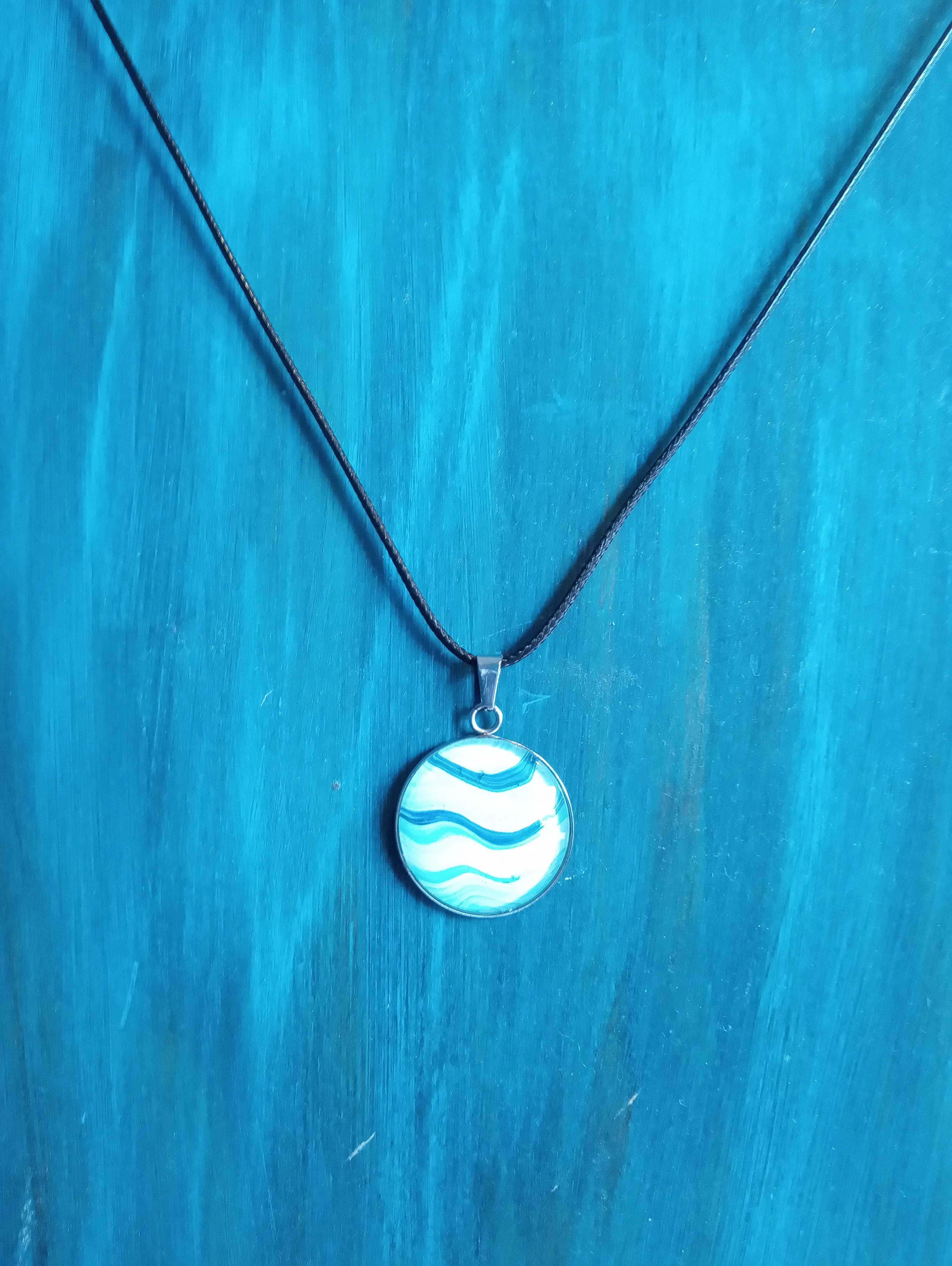 Necklace-Green Blue White Large Round Pendent