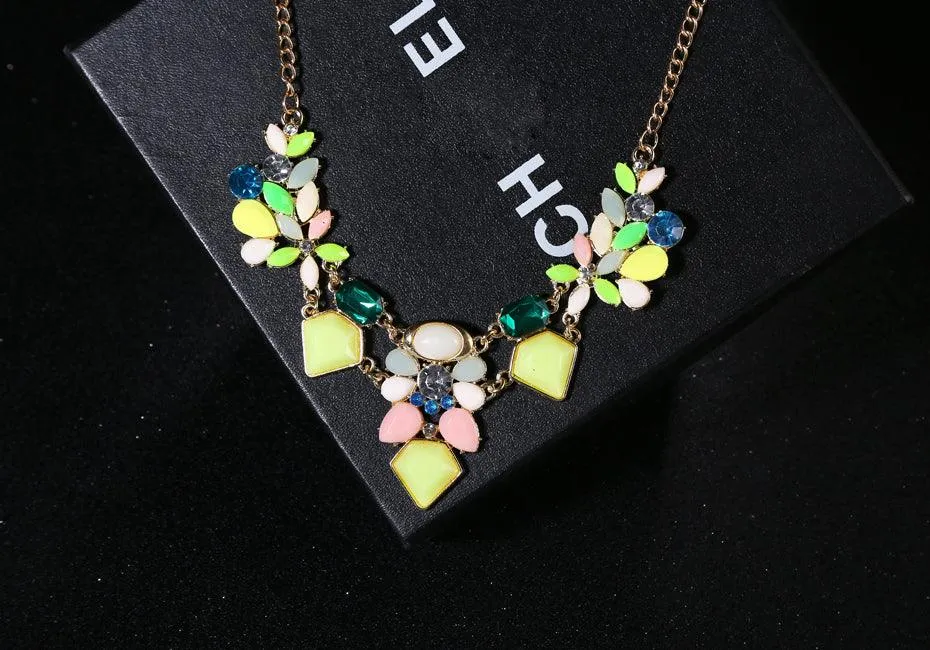 New Arrival Resin Fashion Colorful Cute Charm Gem Flower Choker Necklaces & Pendants Fashion Jewelry Woman Gift Summer style