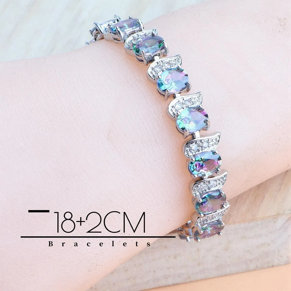 NEW Magic Rainbow Multicolour AAA Zirconia Crystals Pendant Necklace Earrings Bracelets Jewellery Set