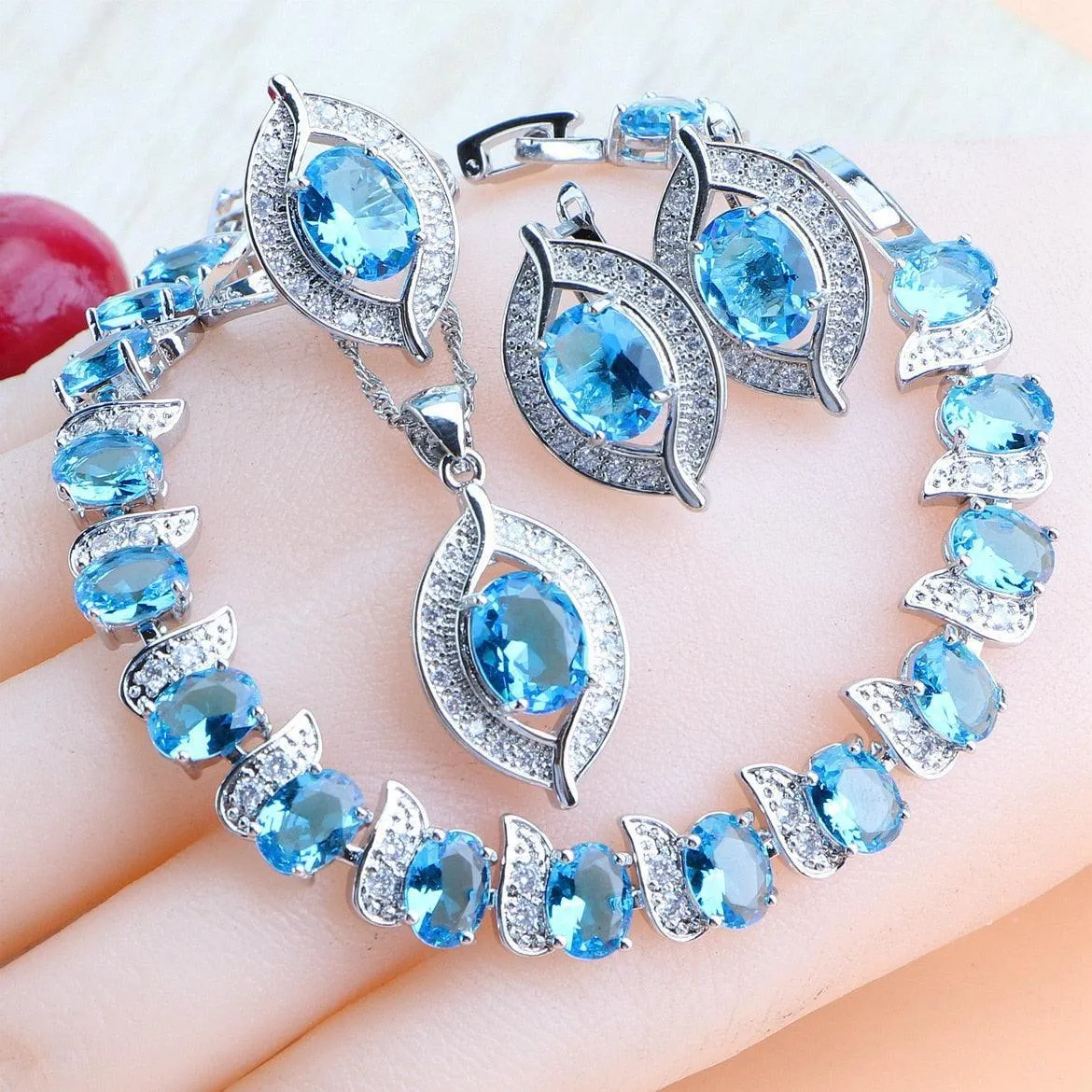 NEW Magic Rainbow Multicolour AAA Zirconia Crystals Pendant Necklace Earrings Bracelets Jewellery Set