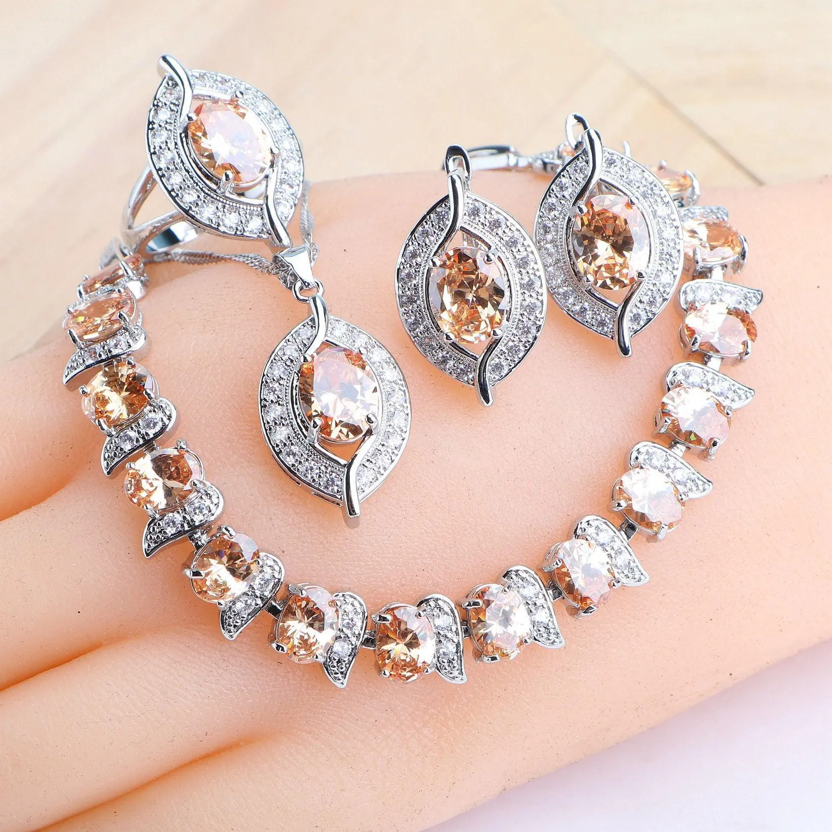 NEW Magic Rainbow Multicolour AAA Zirconia Crystals Pendant Necklace Earrings Bracelets Jewellery Set