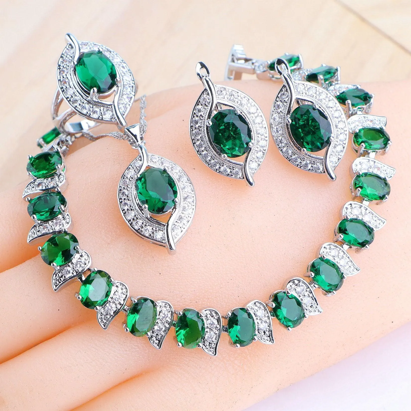 NEW Magic Rainbow Multicolour AAA Zirconia Crystals Pendant Necklace Earrings Bracelets Jewellery Set