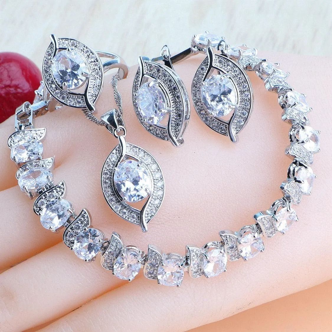 NEW Magic Rainbow Multicolour AAA Zirconia Crystals Pendant Necklace Earrings Bracelets Jewellery Set