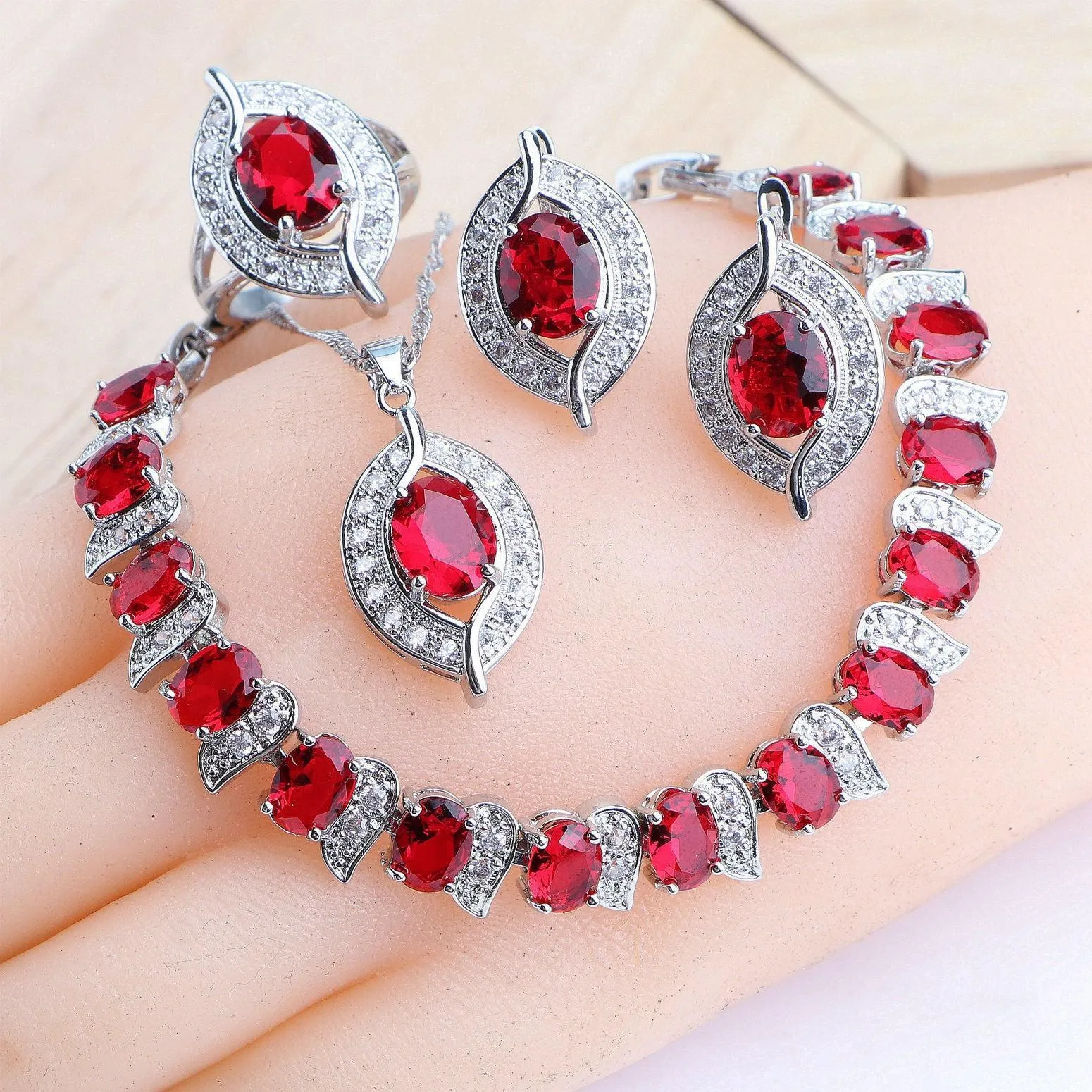 NEW Magic Rainbow Multicolour AAA Zirconia Crystals Pendant Necklace Earrings Bracelets Jewellery Set