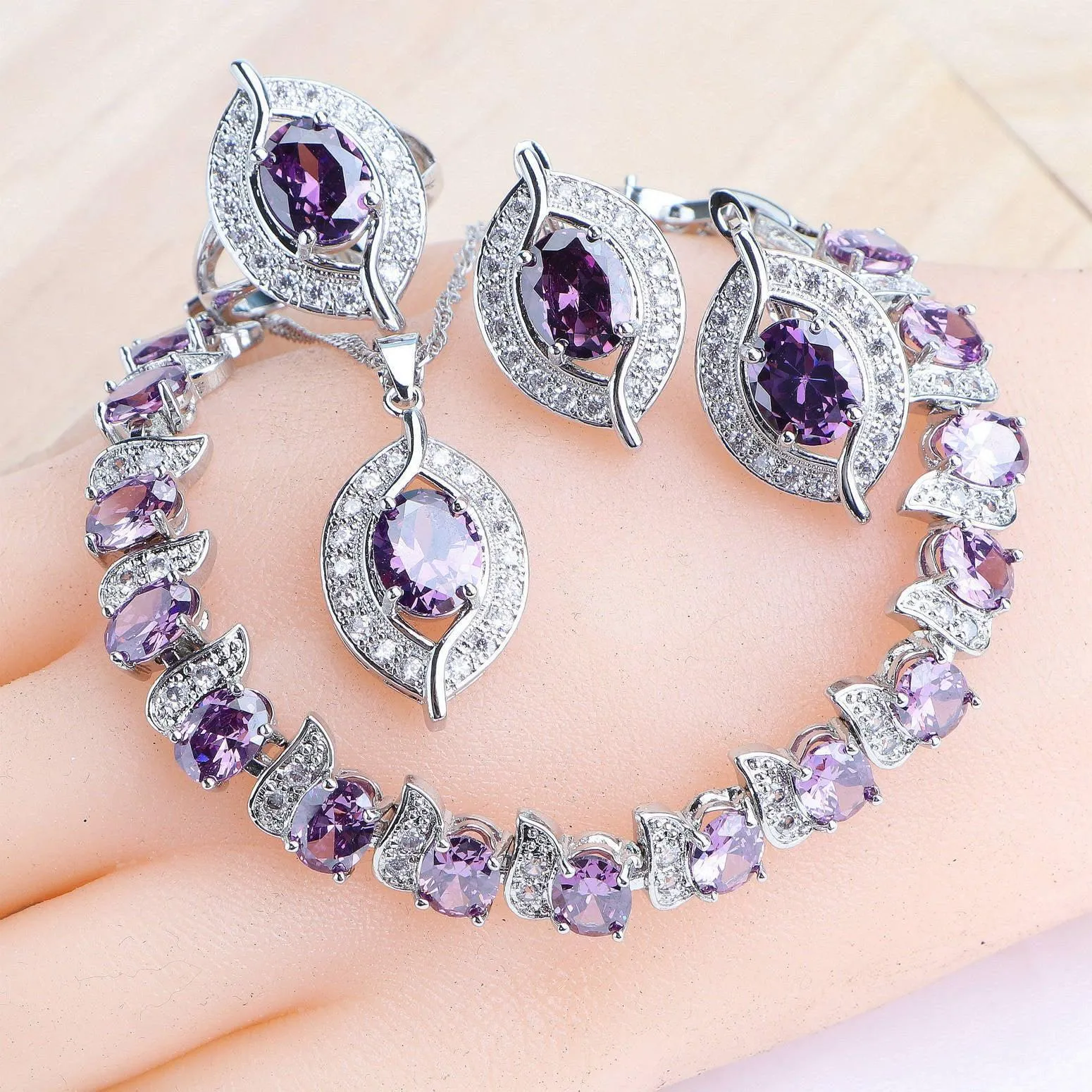NEW Magic Rainbow Multicolour AAA Zirconia Crystals Pendant Necklace Earrings Bracelets Jewellery Set