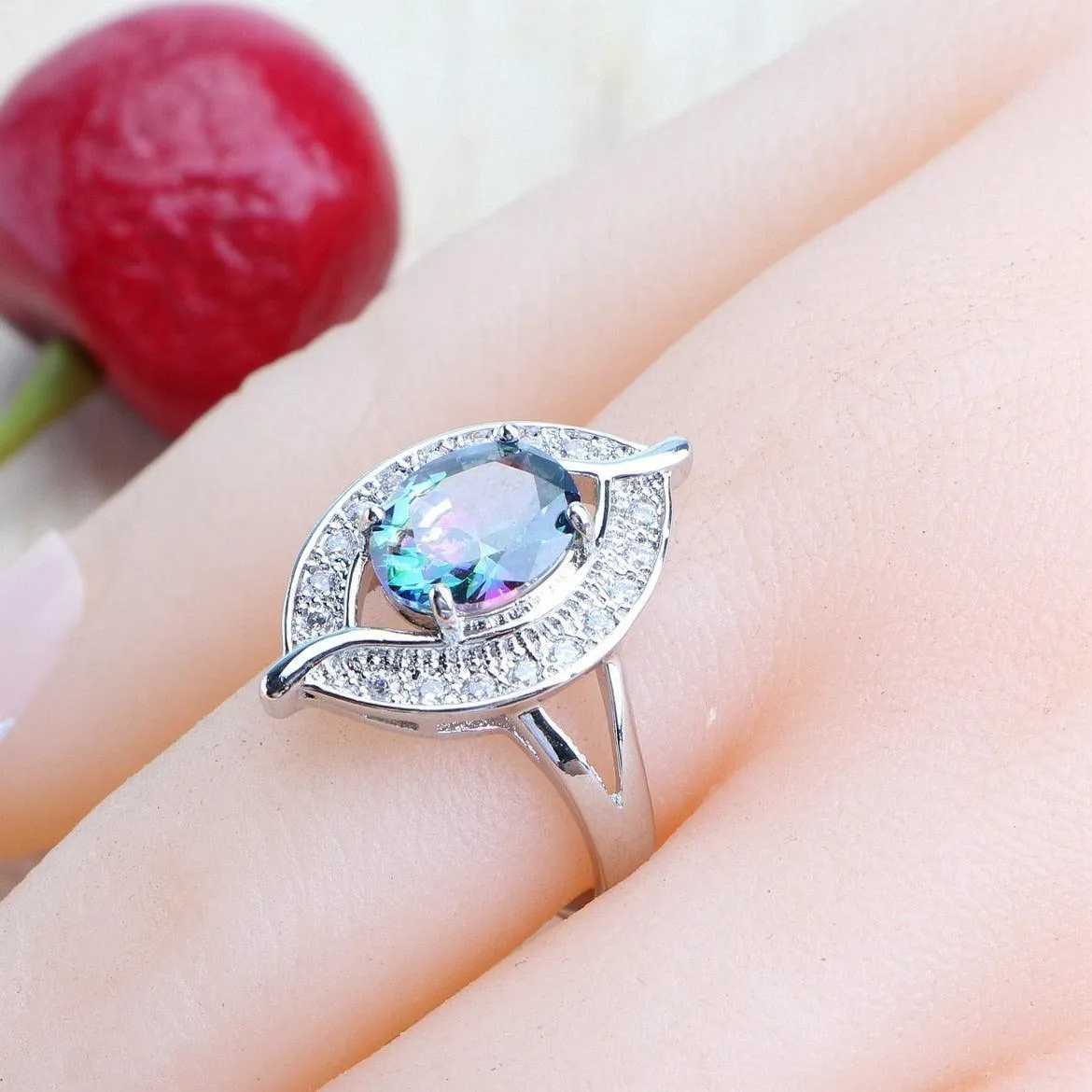 NEW Magic Rainbow Multicolour AAA Zirconia Crystals Pendant Necklace Earrings Bracelets Jewellery Set