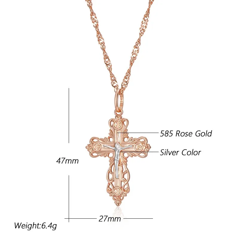 New Orthodox Church Rolled Rose Gold of 14-Karat Purity Cross Necklace - Charming Fine Religious Daily Jewellery
