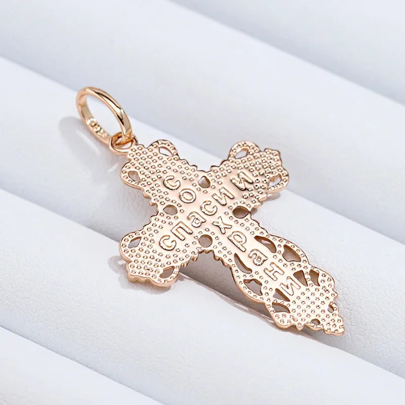 New Orthodox Church Rolled Rose Gold of 14-Karat Purity Cross Necklace - Charming Fine Religious Daily Jewellery