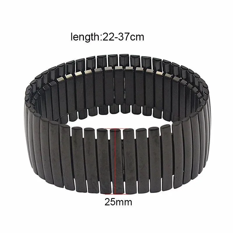 New Stainless Steel Fashion Jewellery Bangle Bracelets - Casual Women Silver Colour Wide Elastic Bracelets