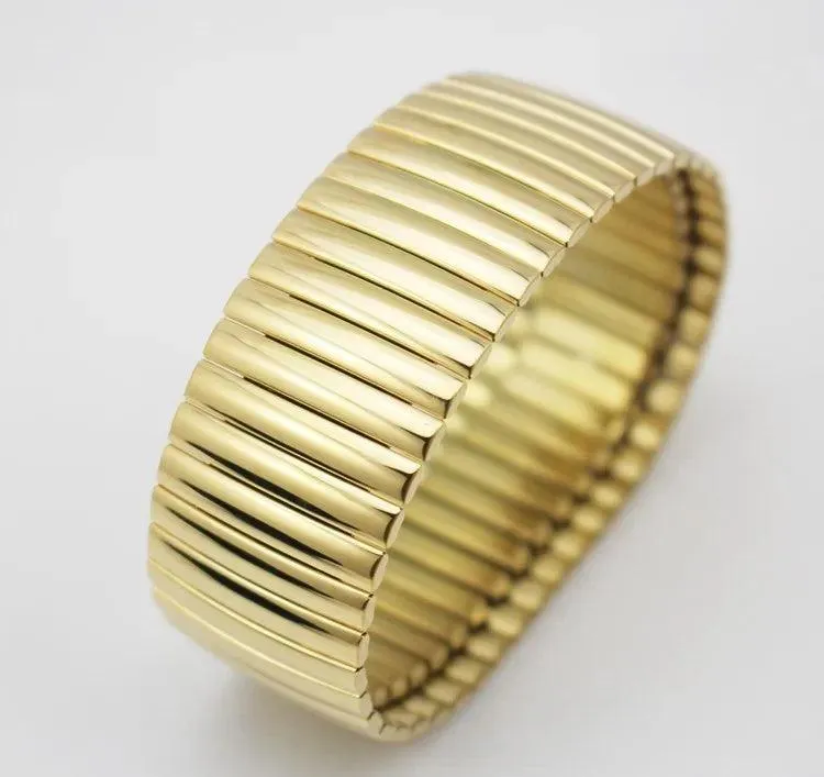 New Stainless Steel Fashion Jewellery Bangle Bracelets - Casual Women Silver Colour Wide Elastic Bracelets