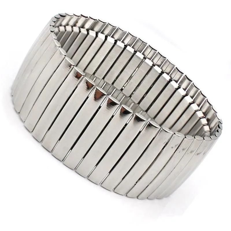 New Stainless Steel Fashion Jewellery Bangle Bracelets - Casual Women Silver Colour Wide Elastic Bracelets