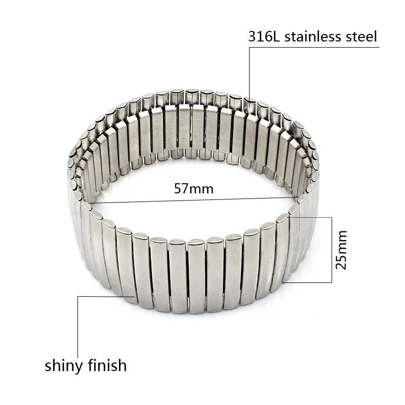 New Stainless Steel Fashion Jewellery Bangle Bracelets - Casual Women Silver Colour Wide Elastic Bracelets