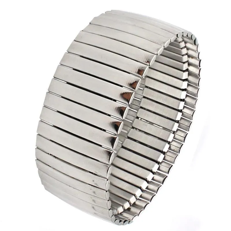 New Stainless Steel Fashion Jewellery Bangle Bracelets - Casual Women Silver Colour Wide Elastic Bracelets