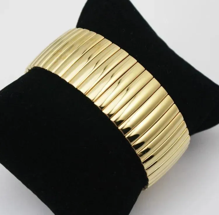 New Stainless Steel Fashion Jewellery Bangle Bracelets - Casual Women Silver Colour Wide Elastic Bracelets