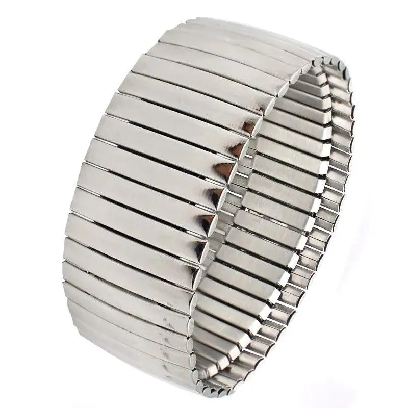 New Stainless Steel Fashion Jewellery Bangle Bracelets - Casual Women Silver Colour Wide Elastic Bracelets