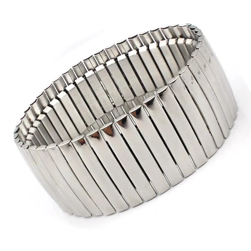 New Stainless Steel Fashion Jewellery Bangle Bracelets - Casual Women Silver Colour Wide Elastic Bracelets