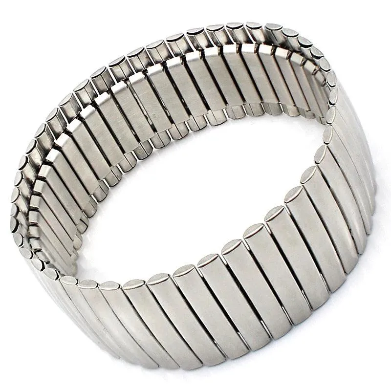 New Stainless Steel Fashion Jewellery Bangle Bracelets - Casual Women Silver Colour Wide Elastic Bracelets