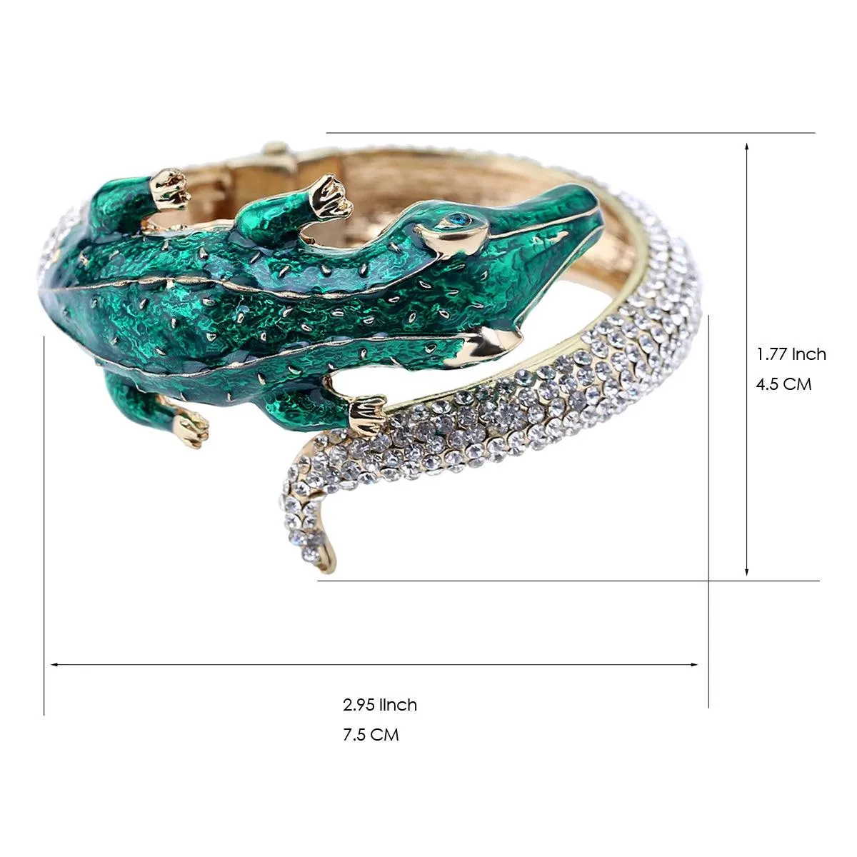 New Unique Design Antique Gold Plated Rhinestone Fashion Statement Crocodile Golden Bangle Cuff Bracelets for Women